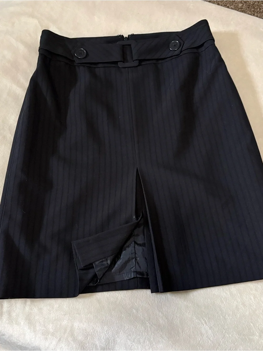 Worthington Black Pinstripe Skirt with Buttoned Waist